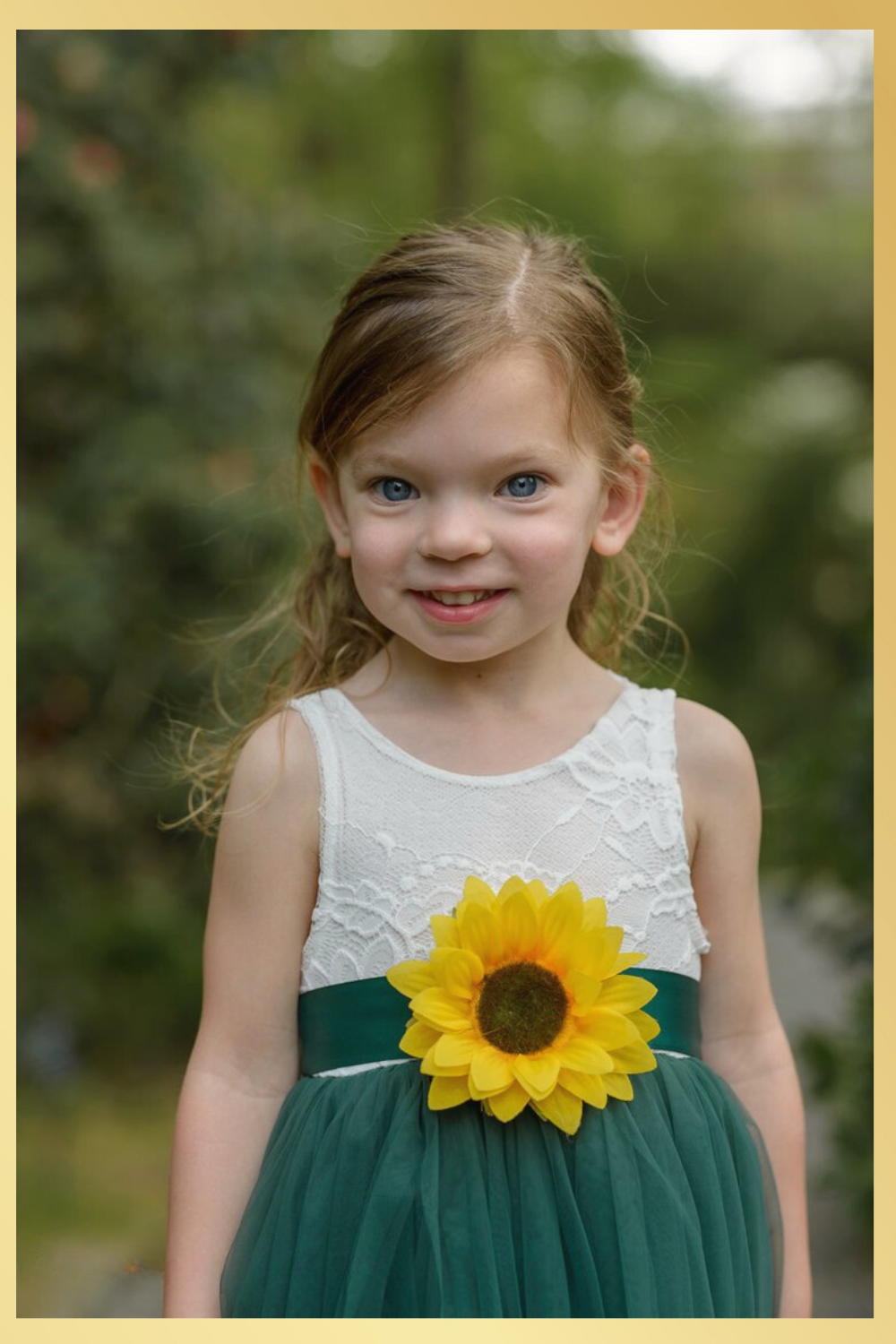 Hunter Green sunflower flower girl dress