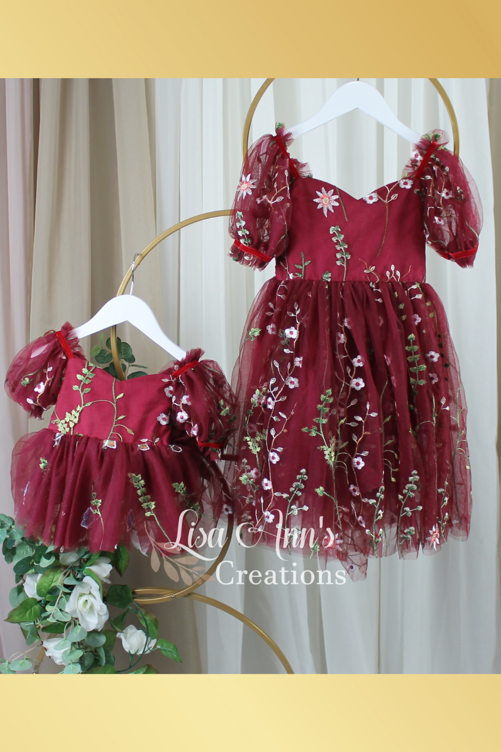 matching sister dresses for fall in burgundy floral