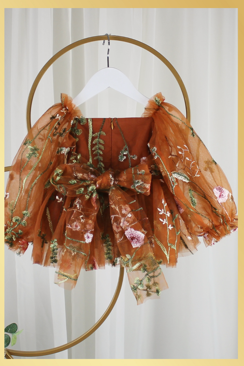 The Fall Wildflower - Girls Long Sleeve Floral Dress - Burnt Orange