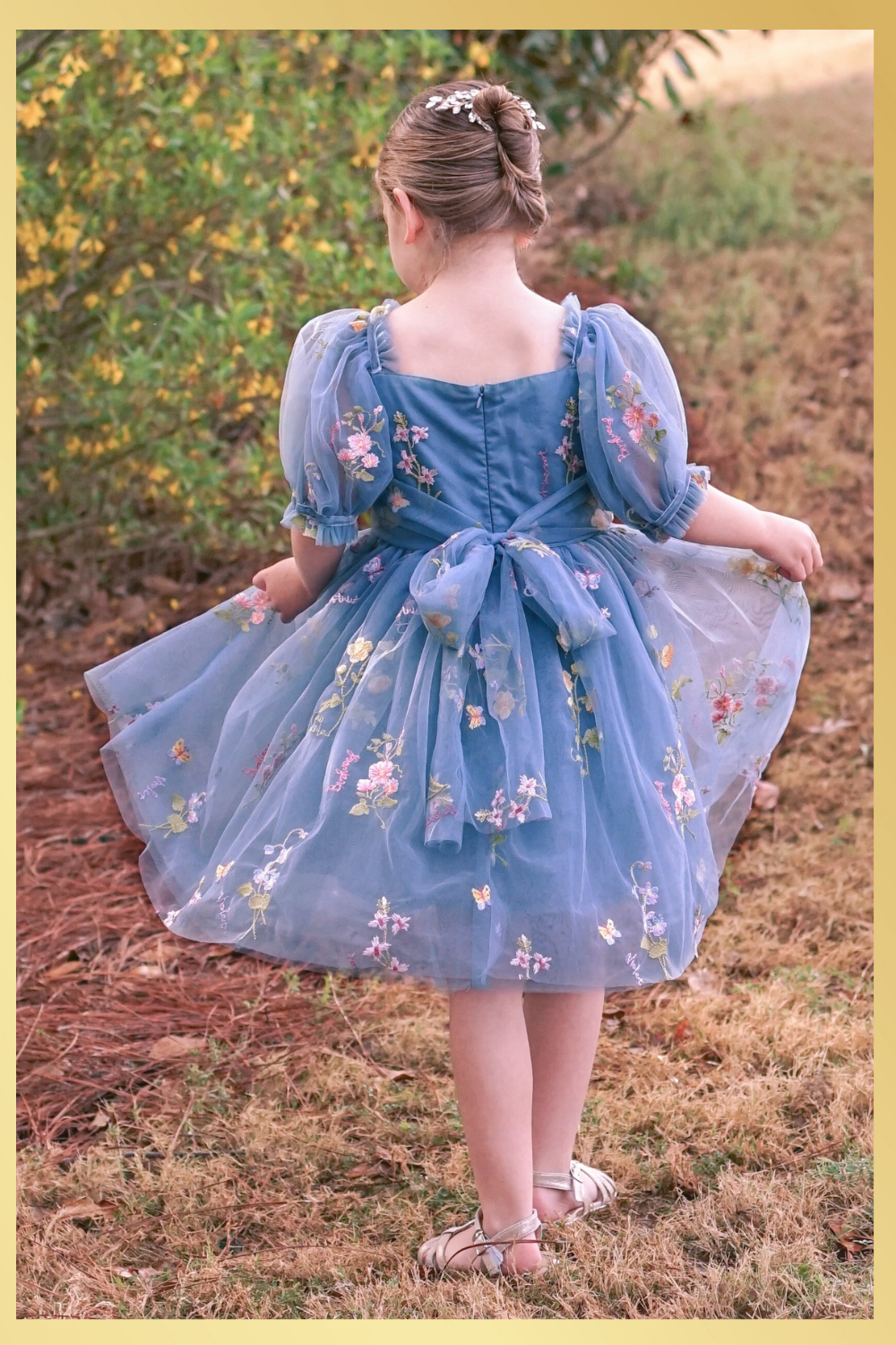 Floral flower girl dress in dusty blue