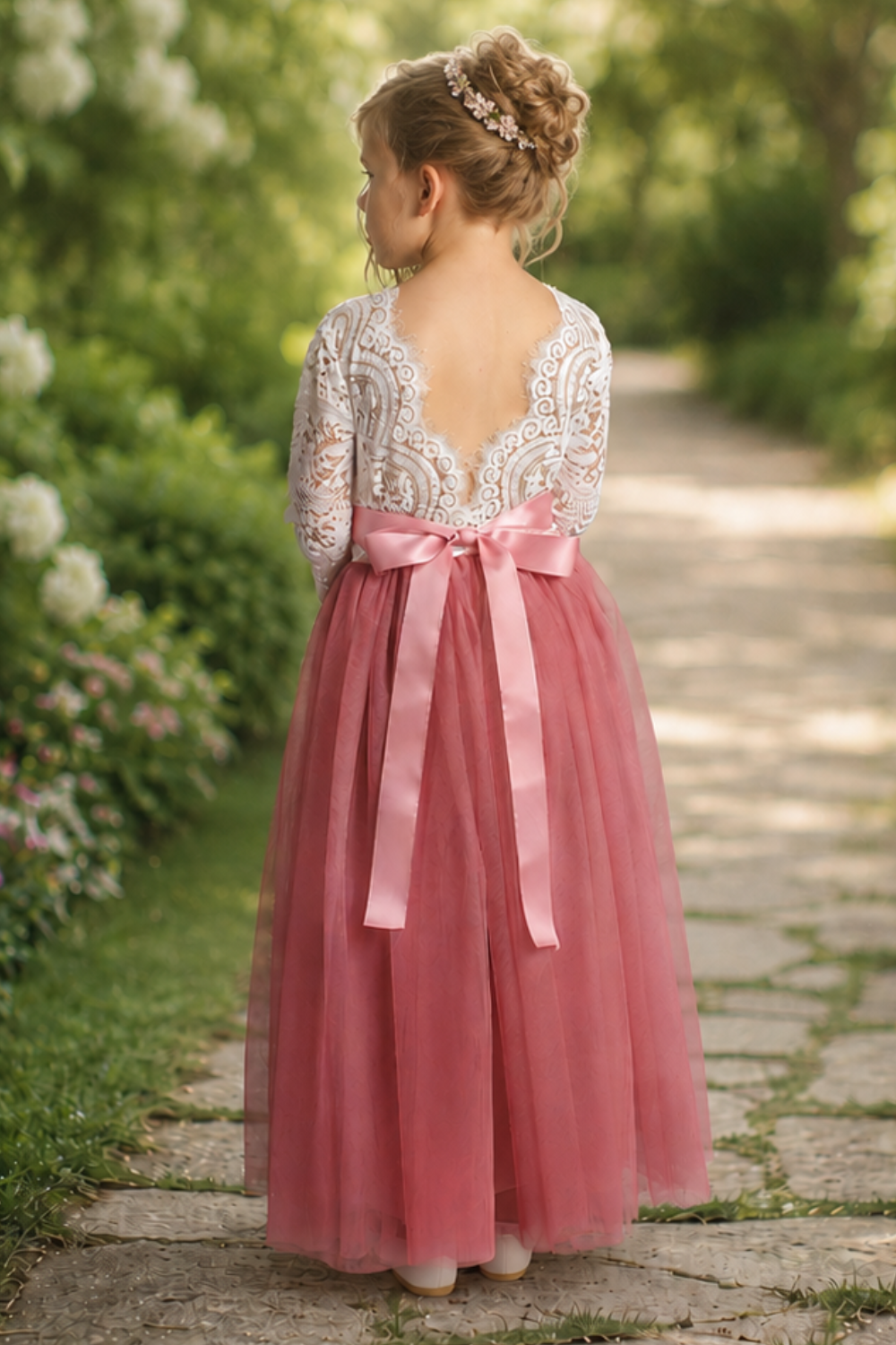 pink dress junior Flower Girl Long Sleeve Dusty Rose Tulle Bridesmaid Dress 11/12 / Dress/No Sash Sheath Wedding Dresses 2026 a junior bridesmaid dress medieval fashion Size:5.5M