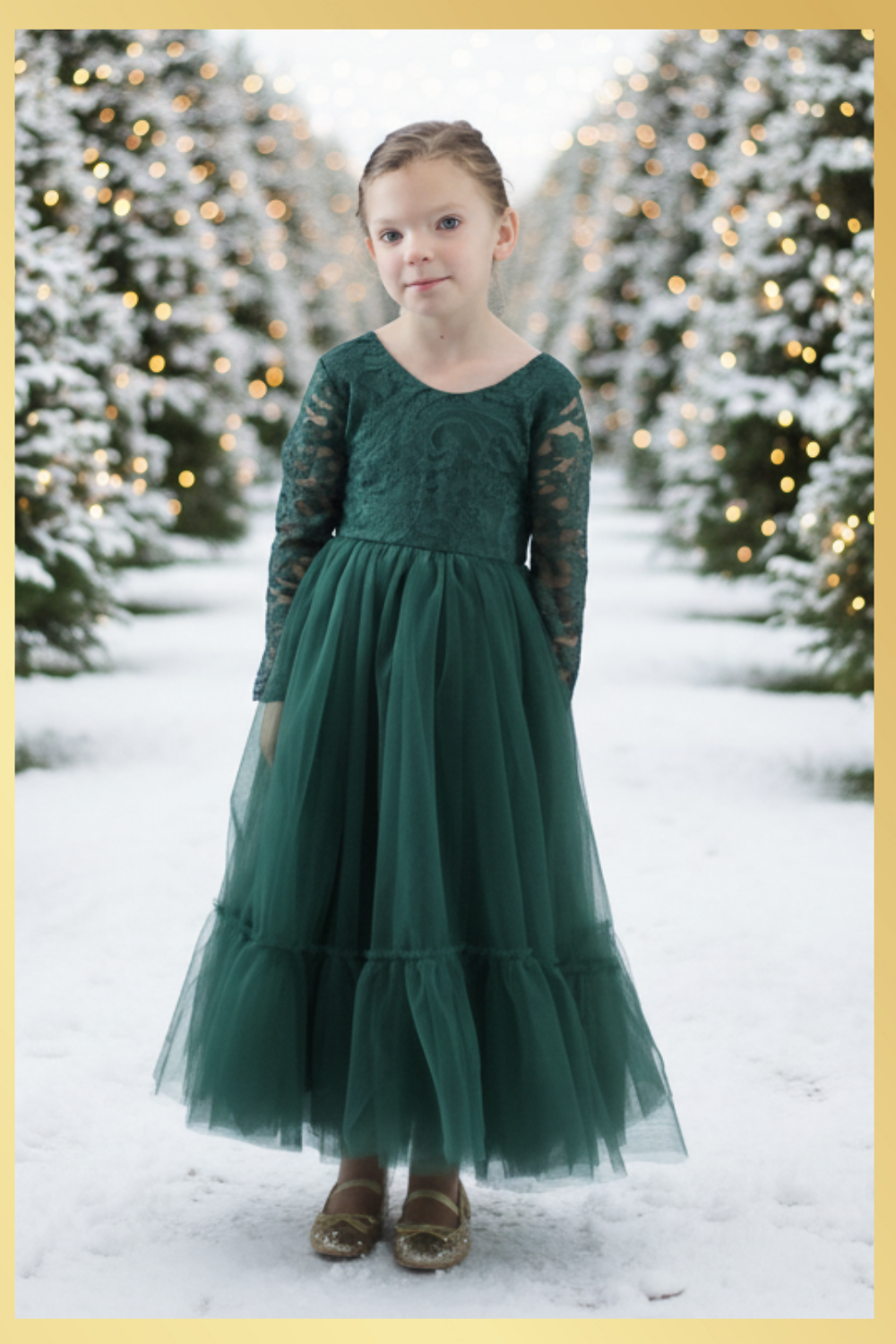 Girls Green Christmas Dress in lace and tulle