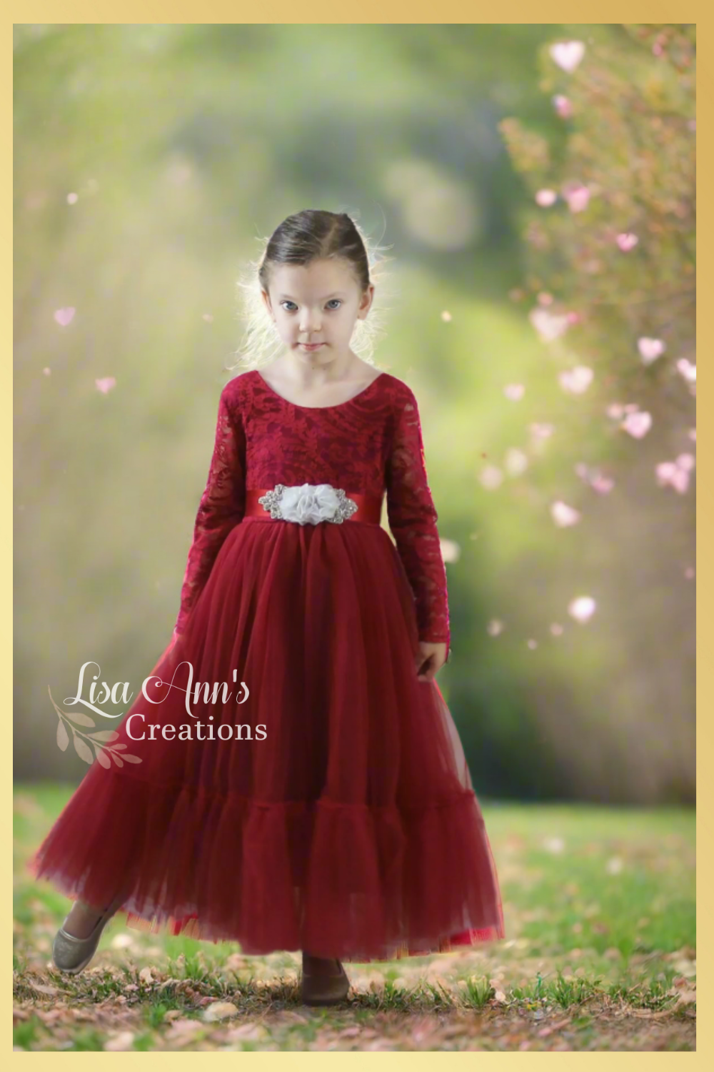 Girls Valentines Day Dress in Wine Red