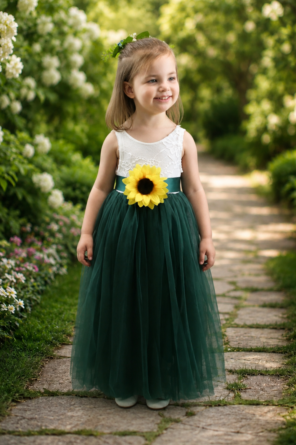 The Peony - Hunter Green Flower Girl Dress - Sleeveless