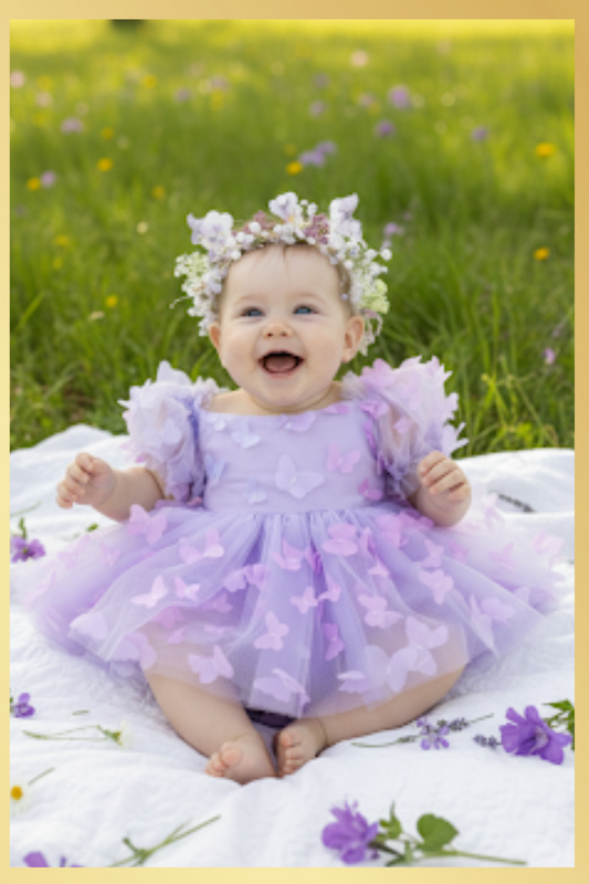 The Lilac - Baby Girl Butterfly Dress - Lavender Ombre