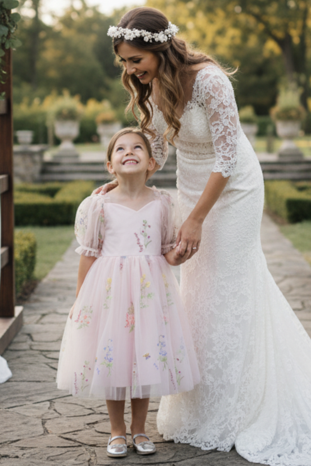 Floral Flower Girl Dress in Light Pink Tulle Girls Dress 24 mos Bodysuit/Dress