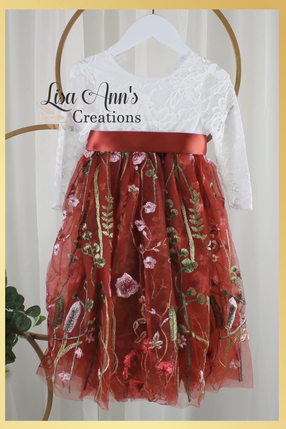 flower girl dress in rust floral