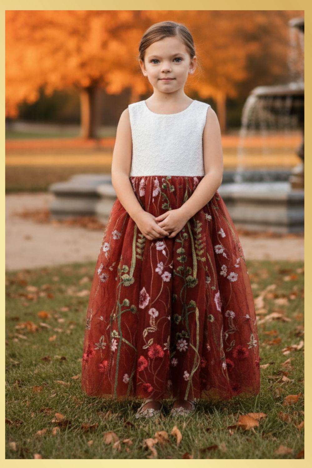The Dahlia - Rust Floral Flower Girl Dress -Sleeveless