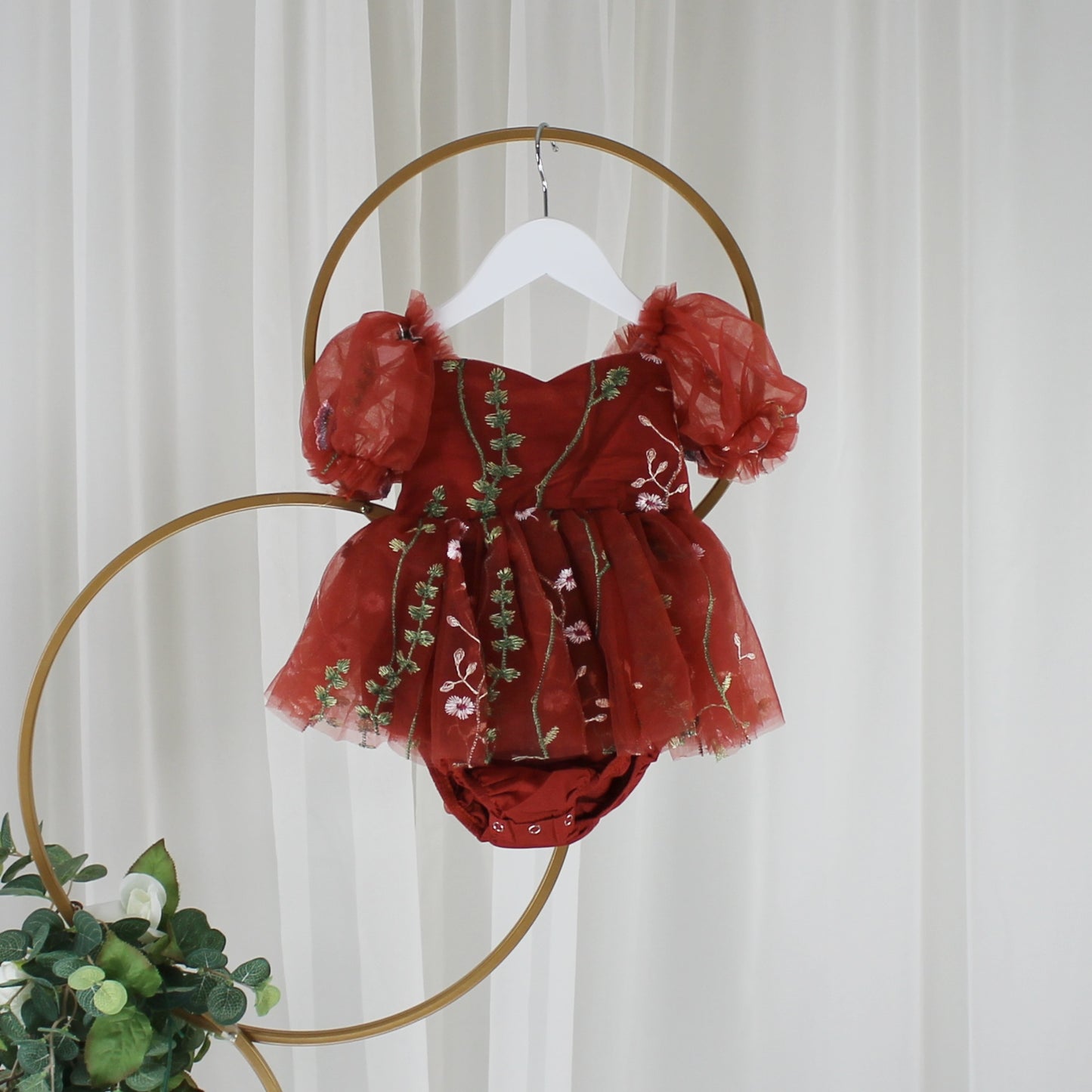 The Fall Wildflower - Baby Floral Dress - Rust