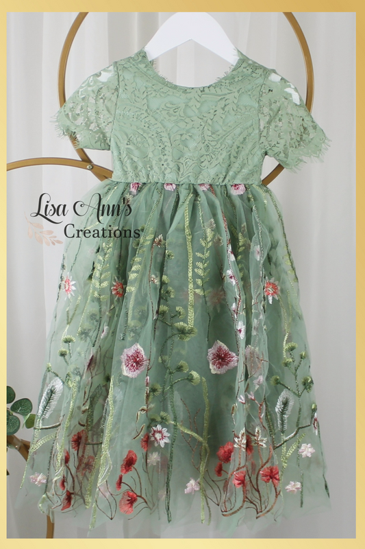 Flower girl dress in sage green florals for fall