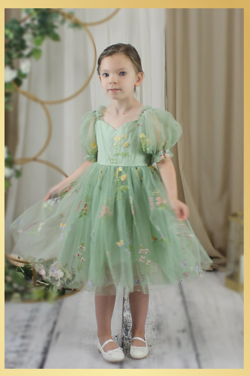 Flower Girl dress in sage green tulle