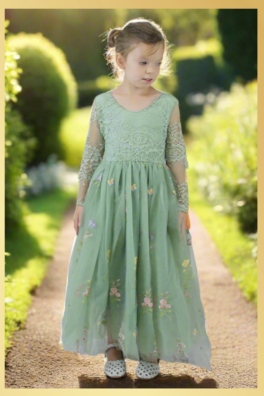 The Spring Poppy - Girls Floral Dress - Sage