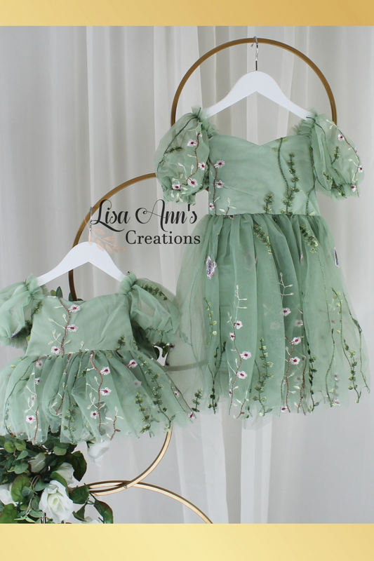 Flower Girl Dress in sage green floral