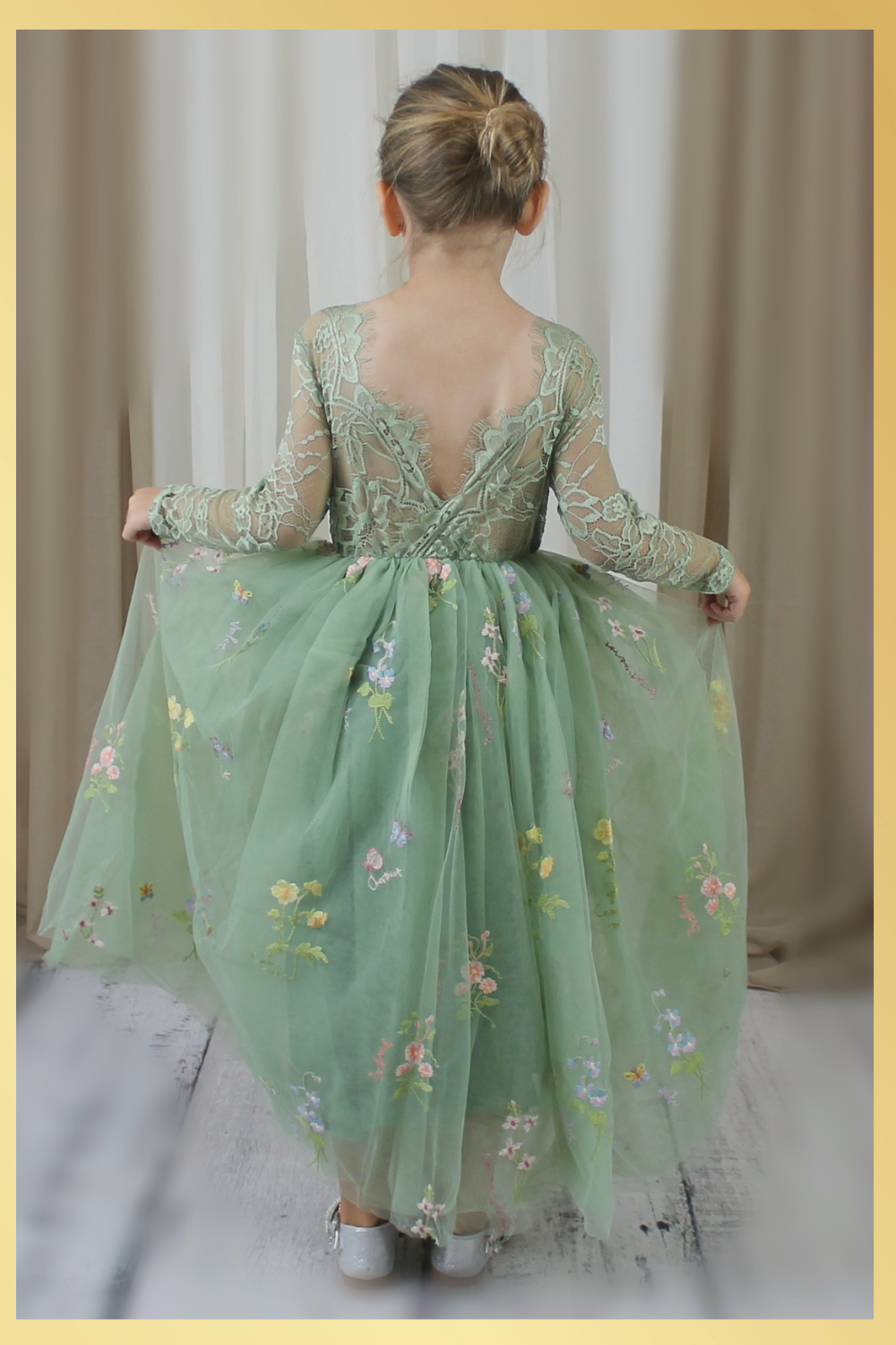 The Spring Poppy - Girls Floral Dress - Sage