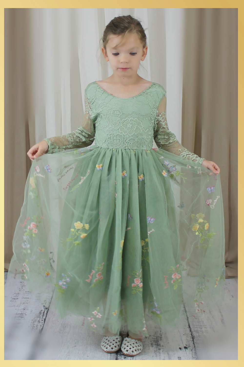 The Spring Poppy - Girls Floral Dress - Sage