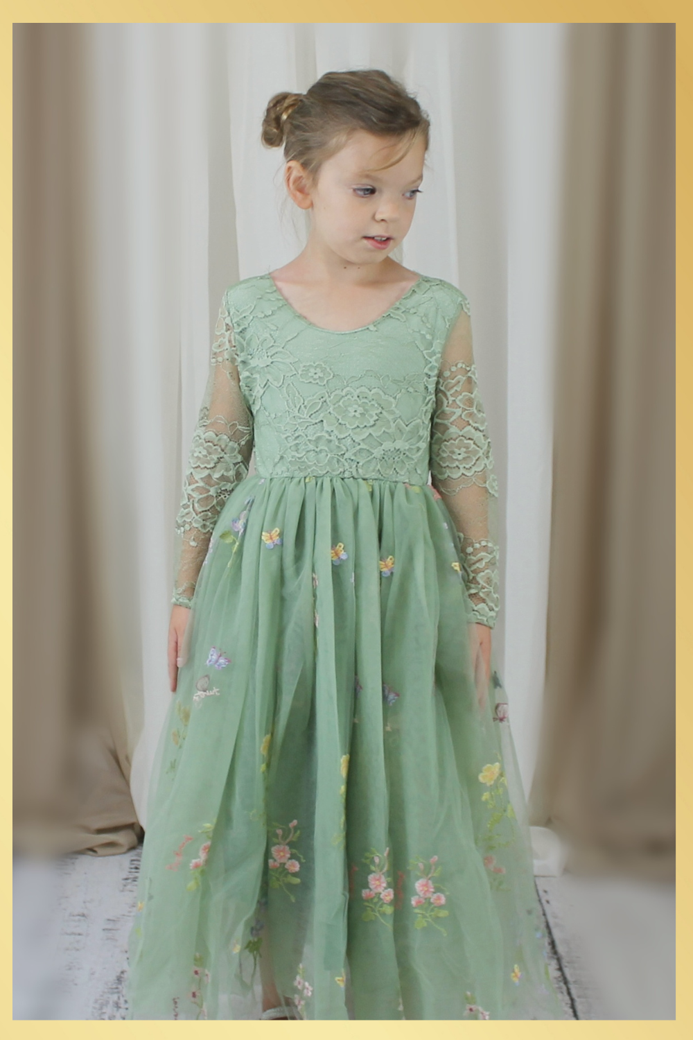 The Spring Poppy - Girls Floral Dress - Sage