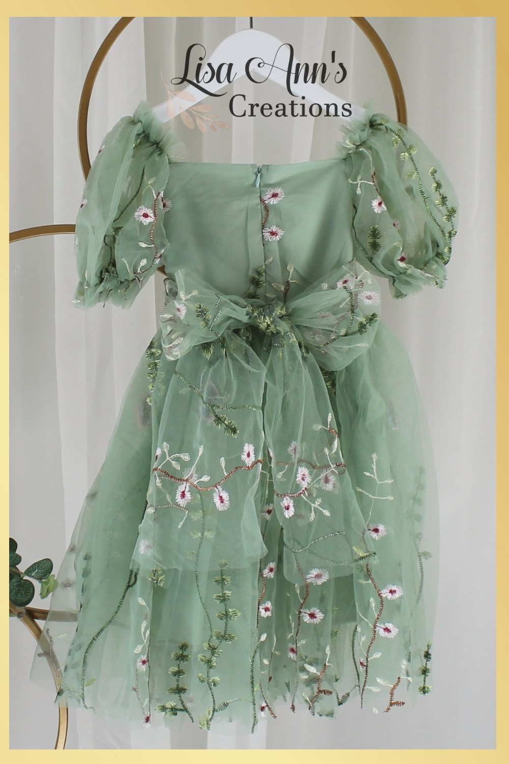 Sage Green floral flower girl dress