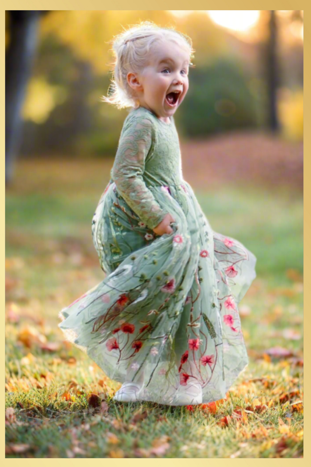 sage green embroidery floral flower girl dress. sage long sleeve lace top with floral tulle bottom