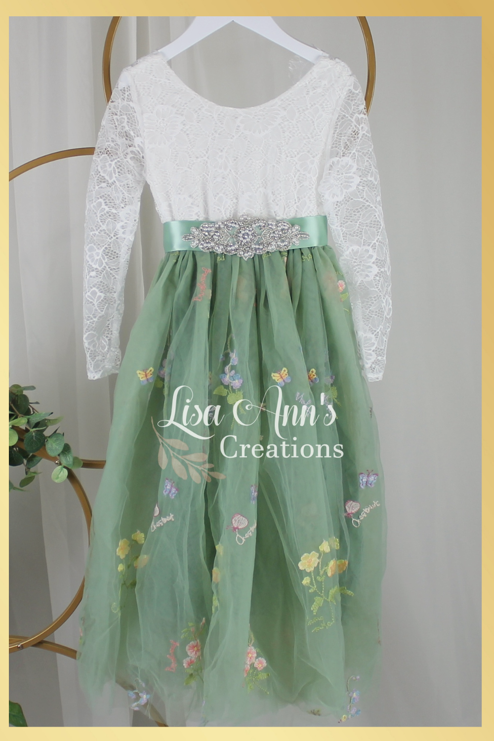 Sage Birthday Party Dress in sage green