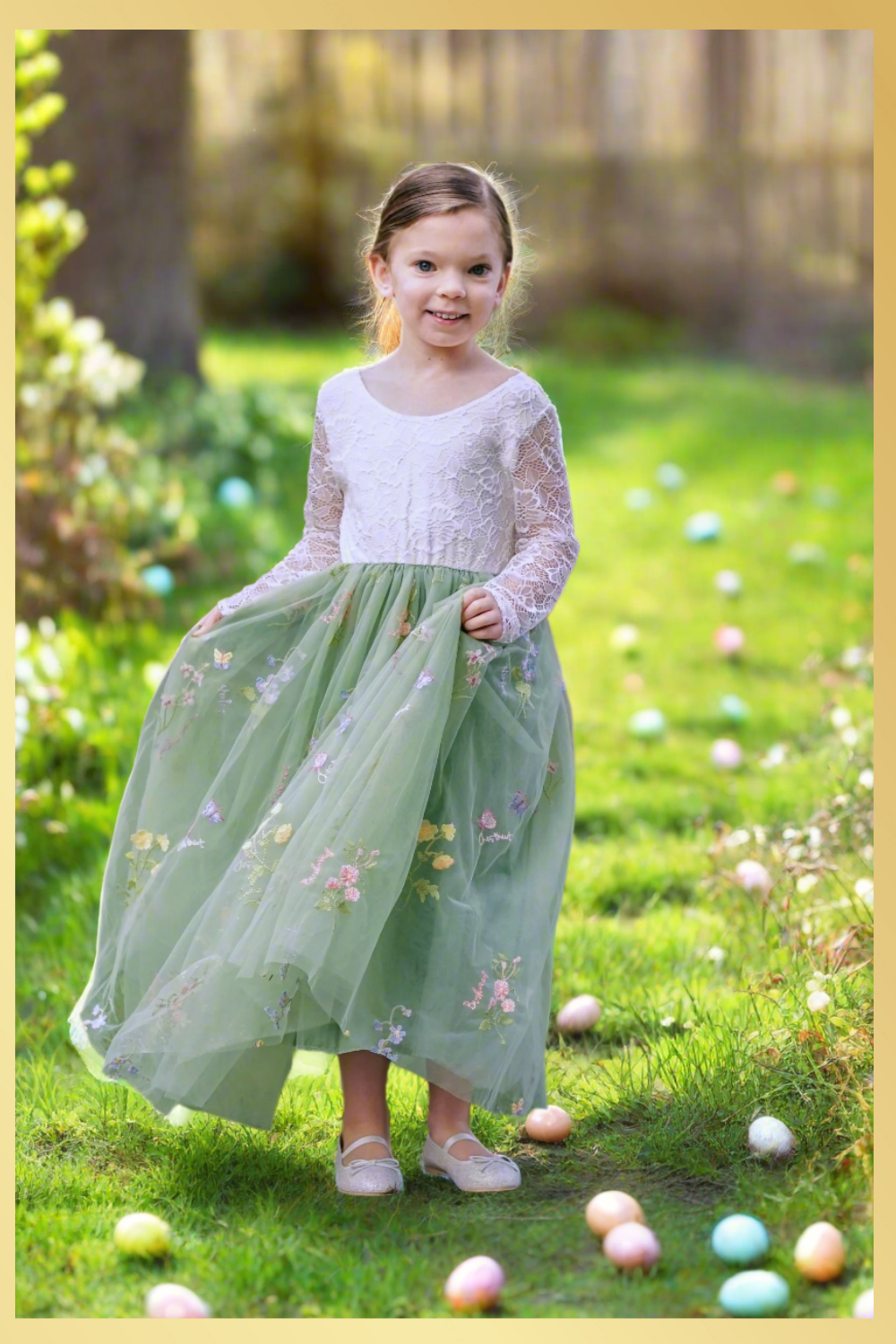 Girls Easter Dress in Sage Green Floral Lisa Ann's Creations Girls Easter Dress in Sage Green Floral Lisa Ann's Creations