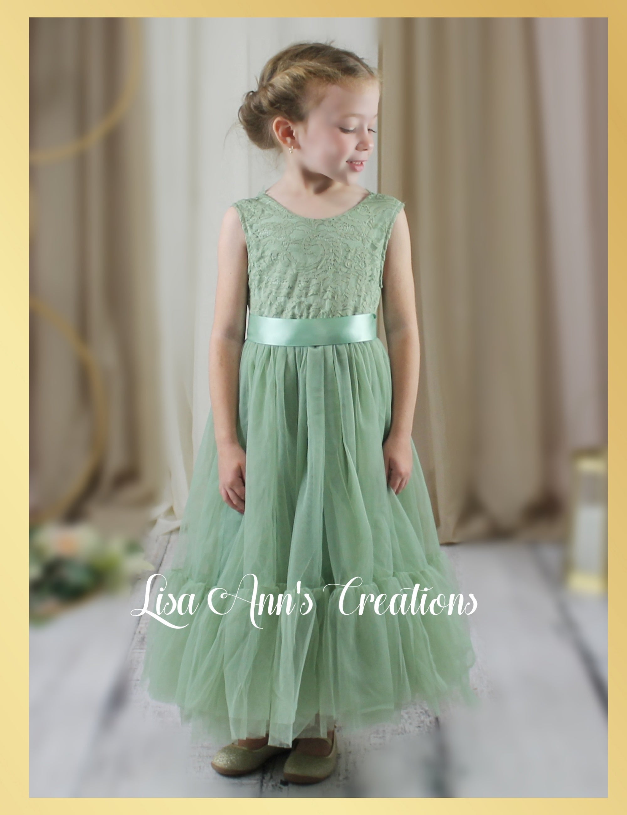 Sage Green Flower Girl Dress Mermaid Style Boho Junior Bridesmaid Dress