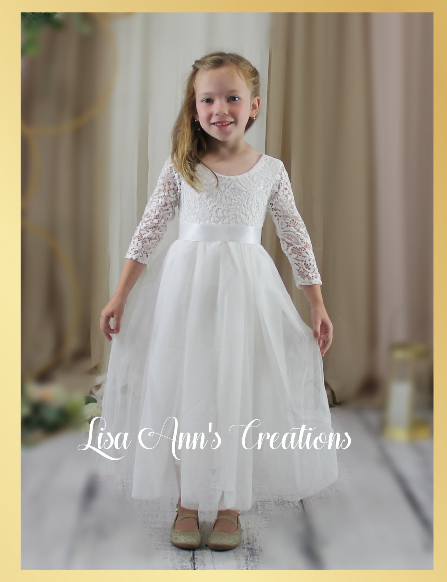 Boho Flower Girl dress in white lace and tulle