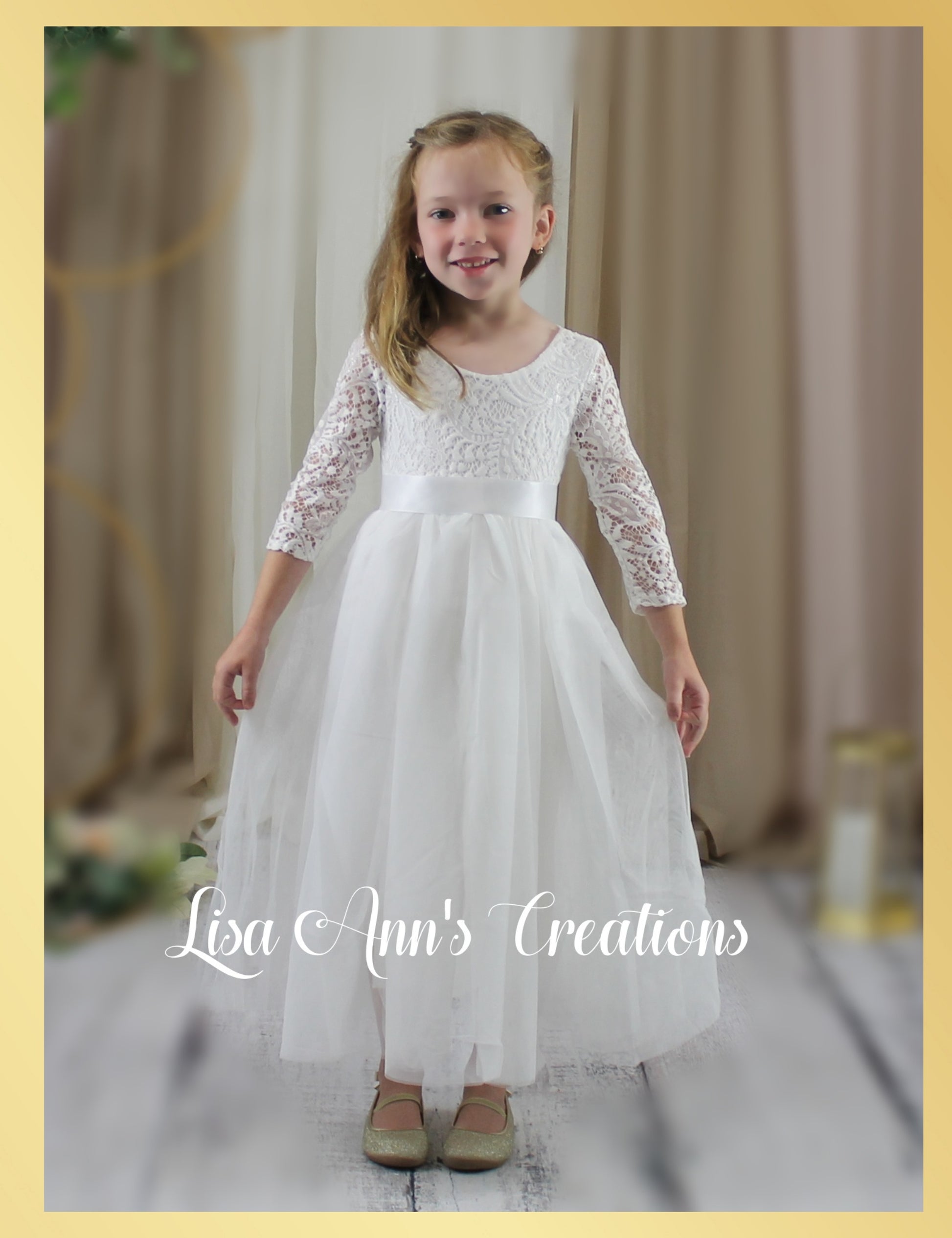 Boho Flower Girl dress in white lace and tulle
