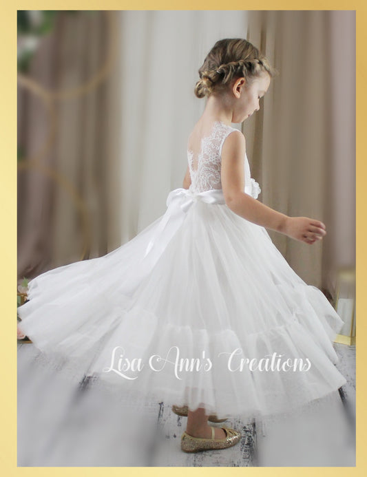 White Flower Girl Dress in lace and tulle