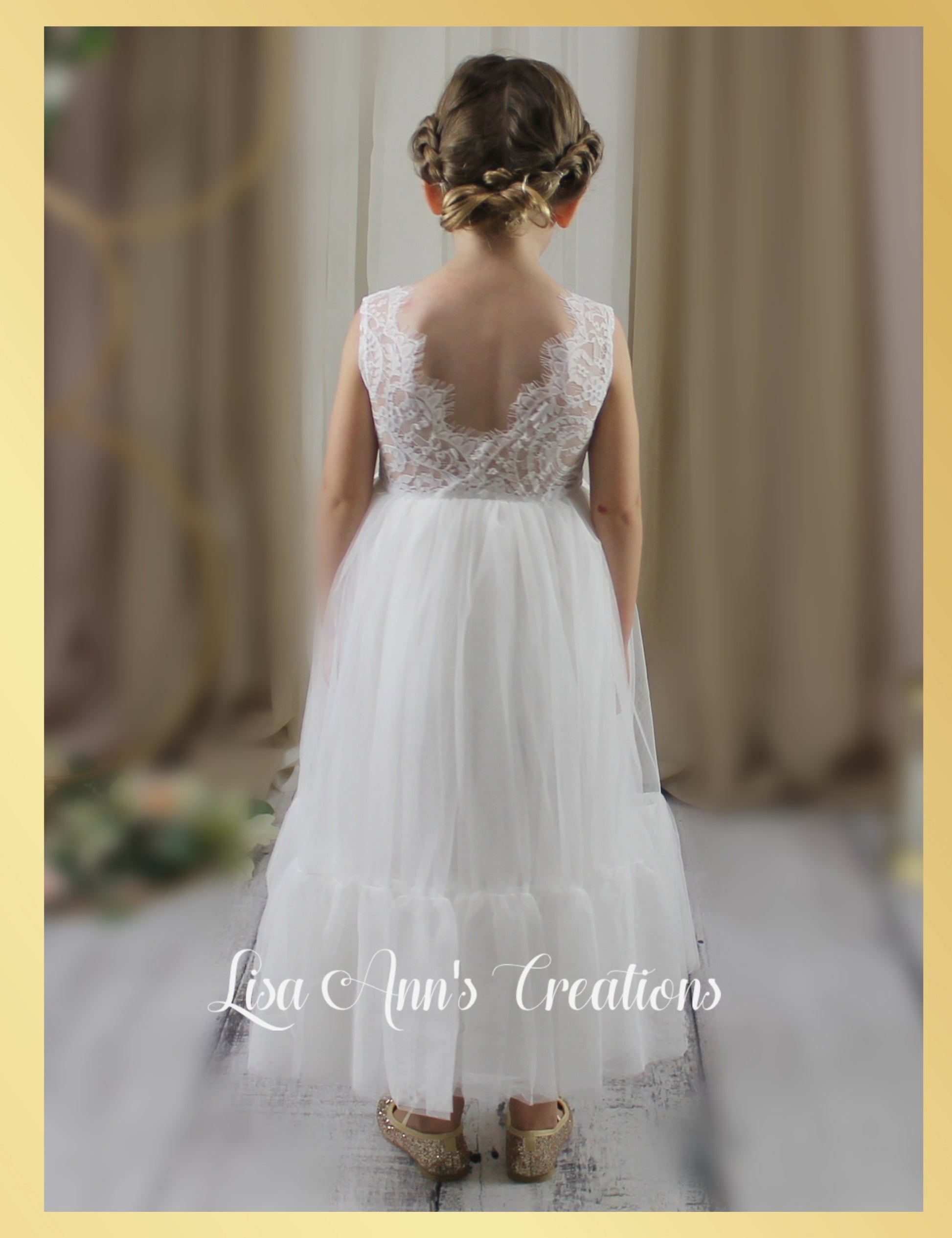 mini bride in white flower girl dress