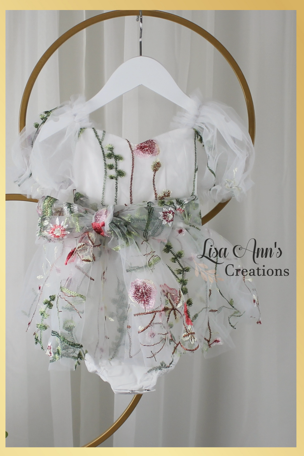 Fairy birthday dress in white floral embroidery