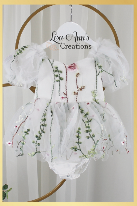 Girls 1st Birthday Party Dress in white florals