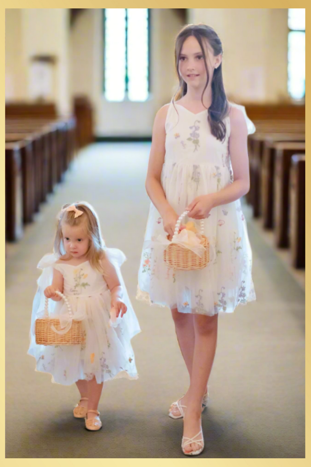 White floral lower girl dresses for babies, toddlers and girls.