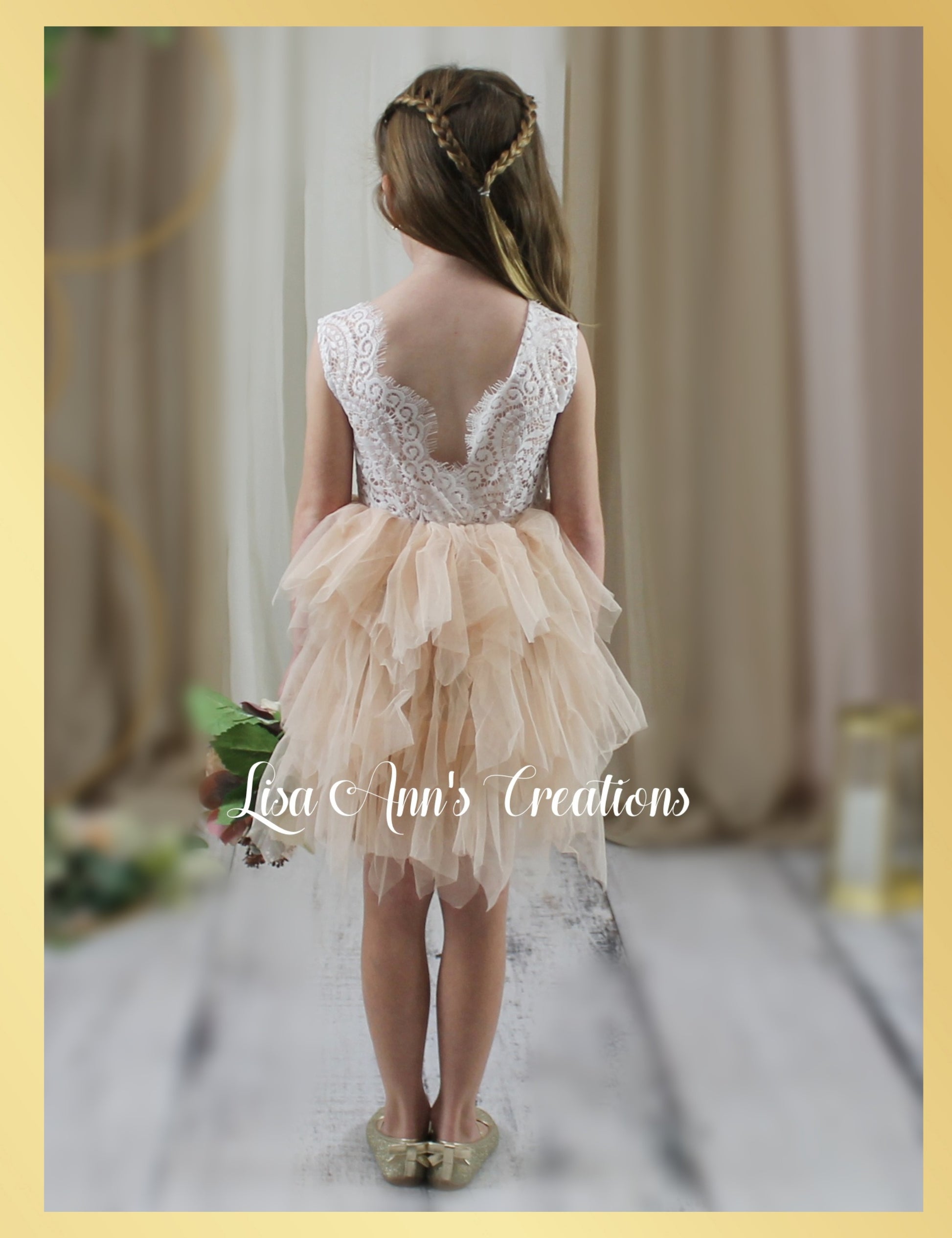 boho flower girl dress in champagne