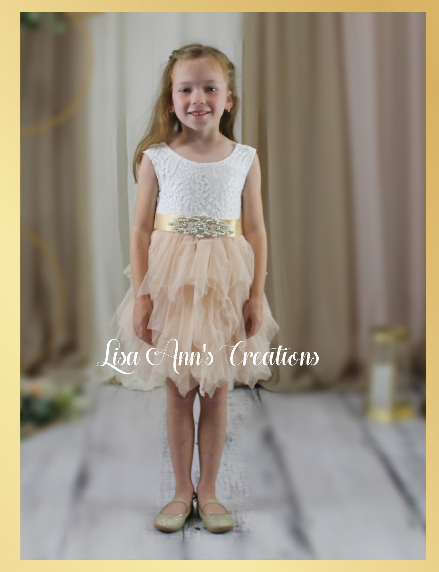 boho flower girl dress in champagne