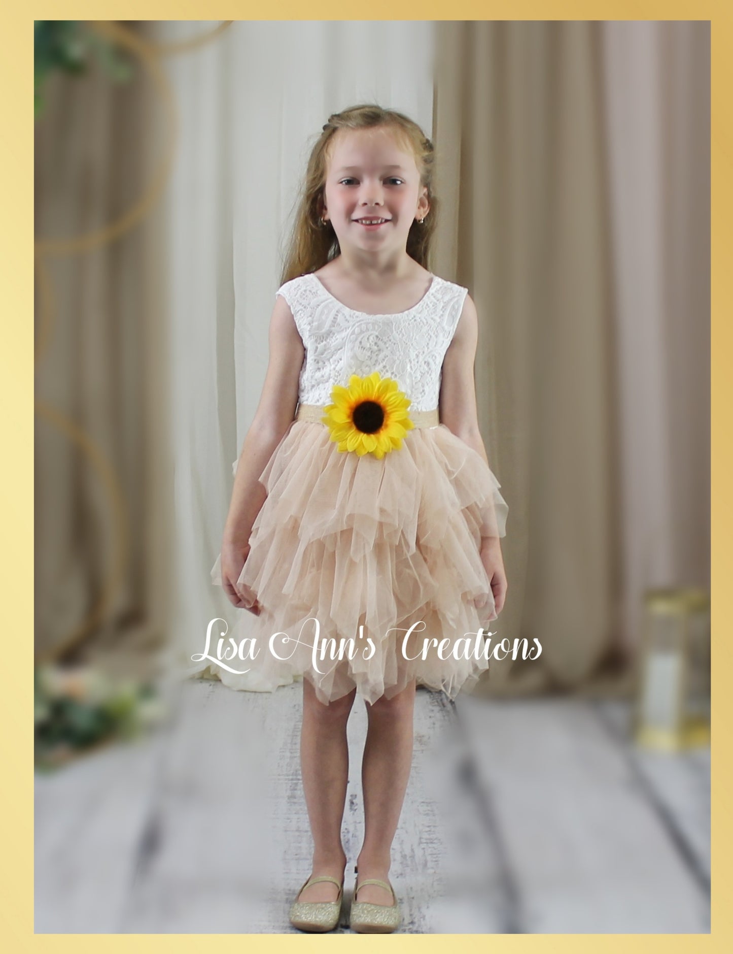 sunflower Flower girl dress in champagne
