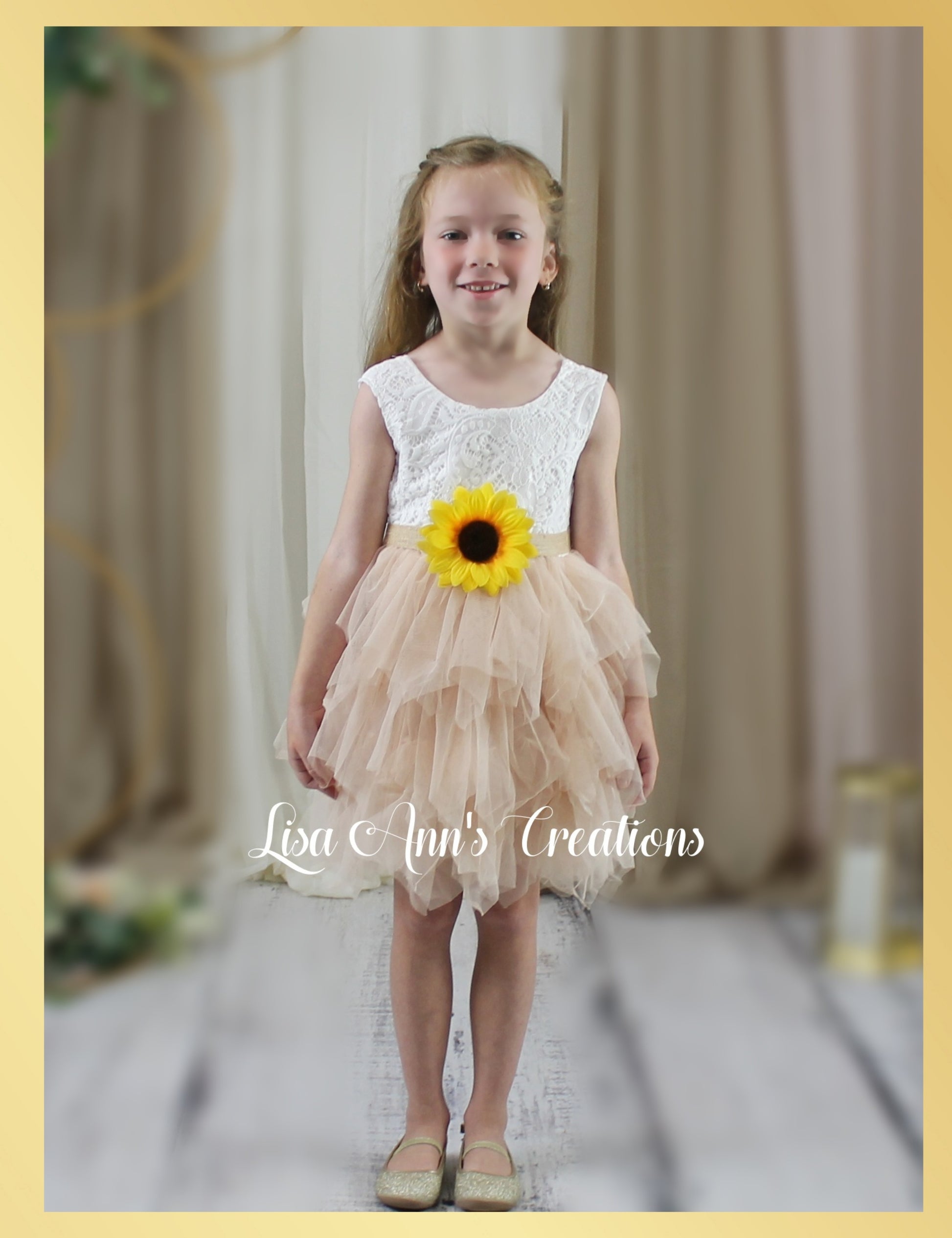 sunflower Flower girl dress in champagne