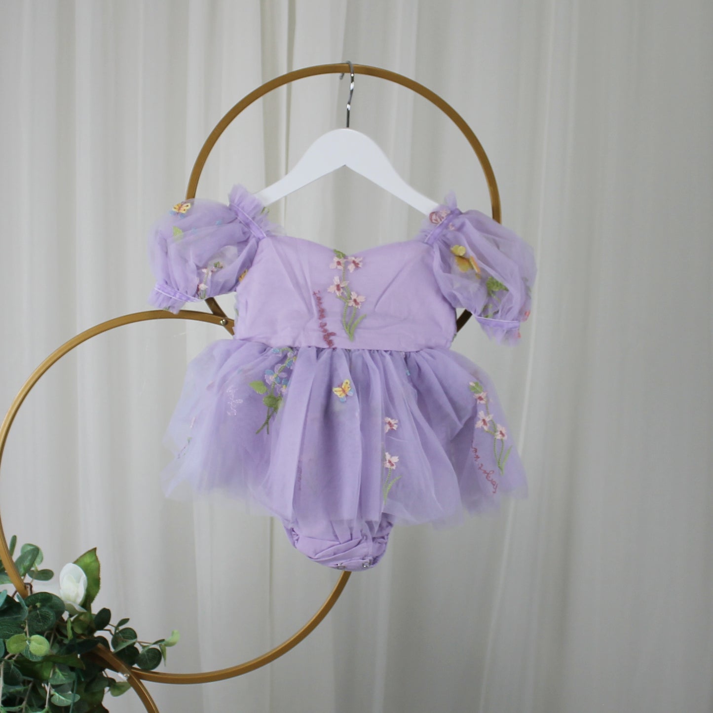 Lavender flower girl dress with floral embroidery wildflowers