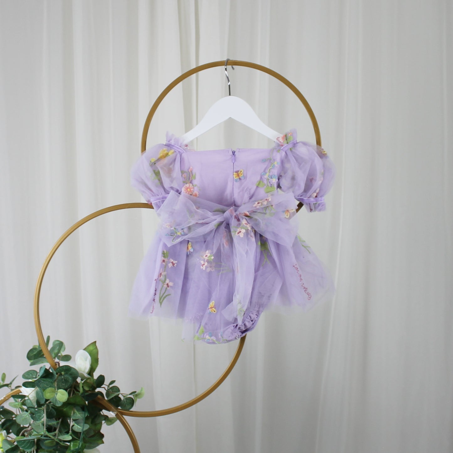 Lavender flower girl dress with floral embroidery wildflowers