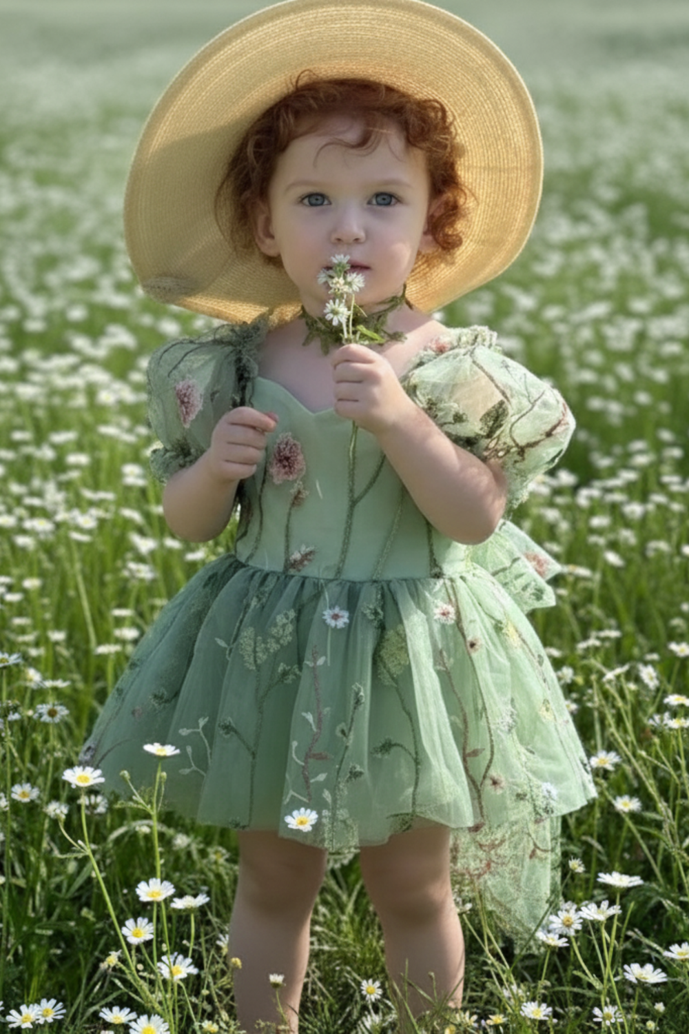 Baby Girl Sage Green Floral Dress 9/10 Dress