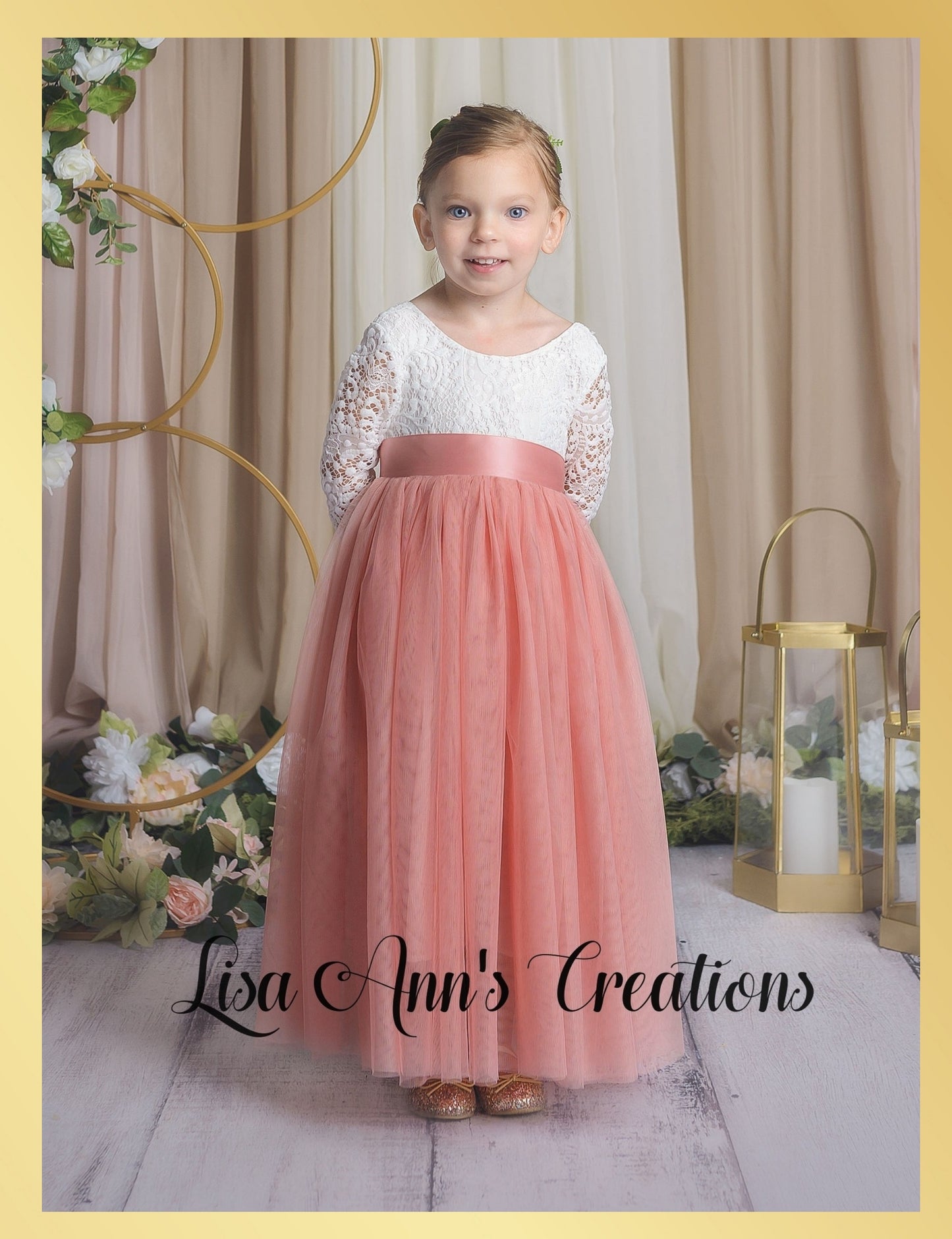 Blush Flower girl dress long sleeve