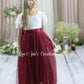 burgundy flower girl dress short sleeve tulle junior bridesmaid dress