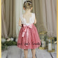dusty rose flower girl dress knee length with white lace bodice