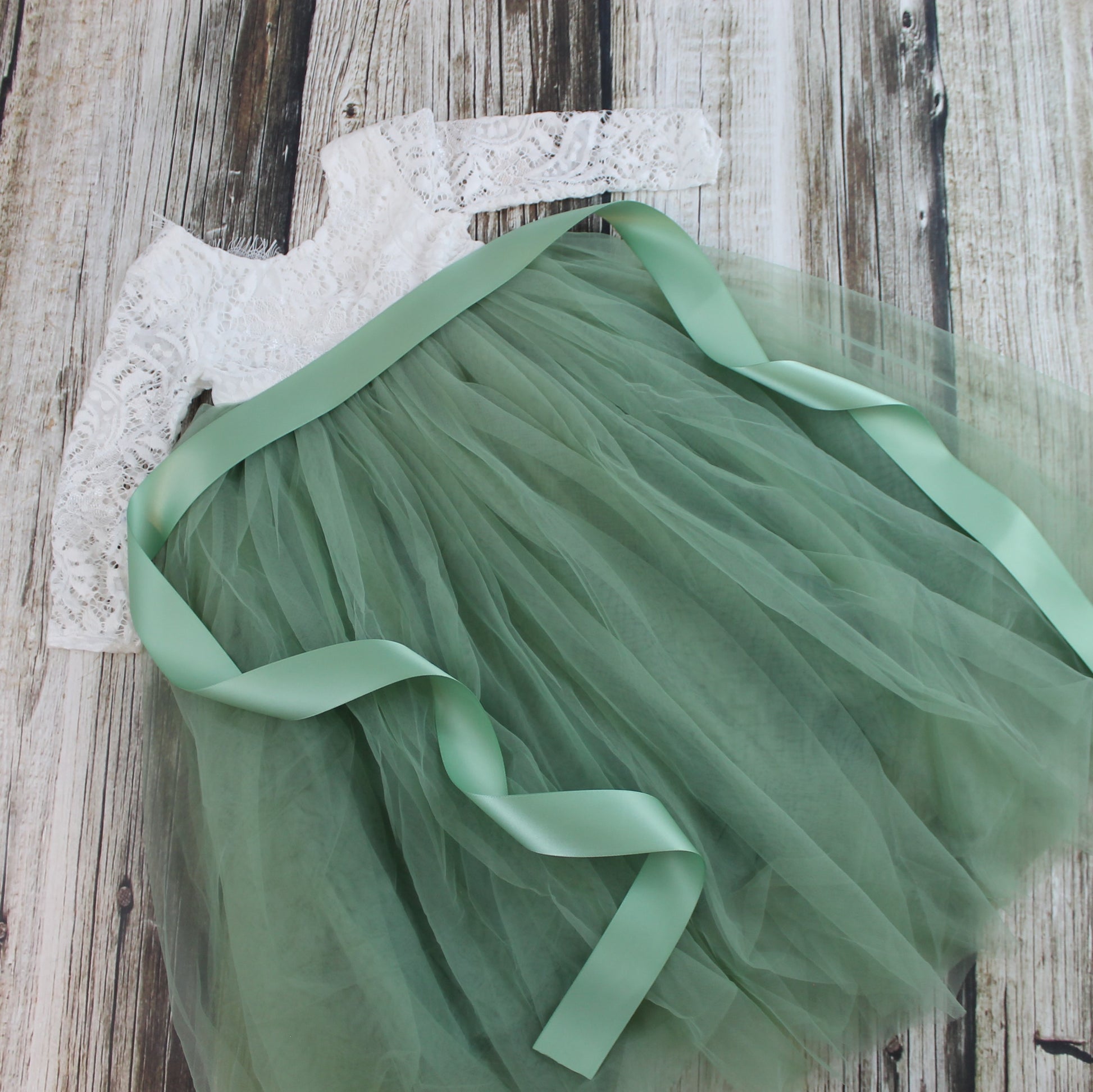 Sage tulle flower girl dress