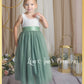 Flower girl dress sage green tulle with white sleeveless lace