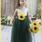 Sunflower flower girl dress in hunter green