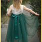 flower girl dress hunter green tulle and white lace