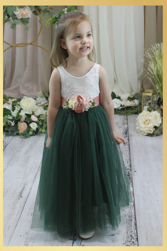 The Peony - Hunter Green Flower Girl Dress - Flower Sash