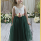 The Peony - Hunter Green Flower Girl Dress - Sunflower Sash