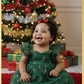 Baby Girl Christmas dress in Green tulle with red and gold candy canes. Shorts Sleeves and knee length style. 