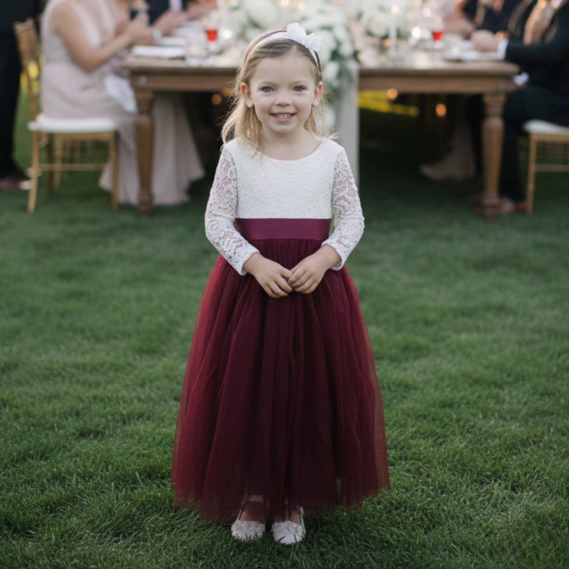 Burgundy Flower Girl Dress with Dusty Rose Floral Sash 5T/6T / Dress/Dusty Rose Flower Sash